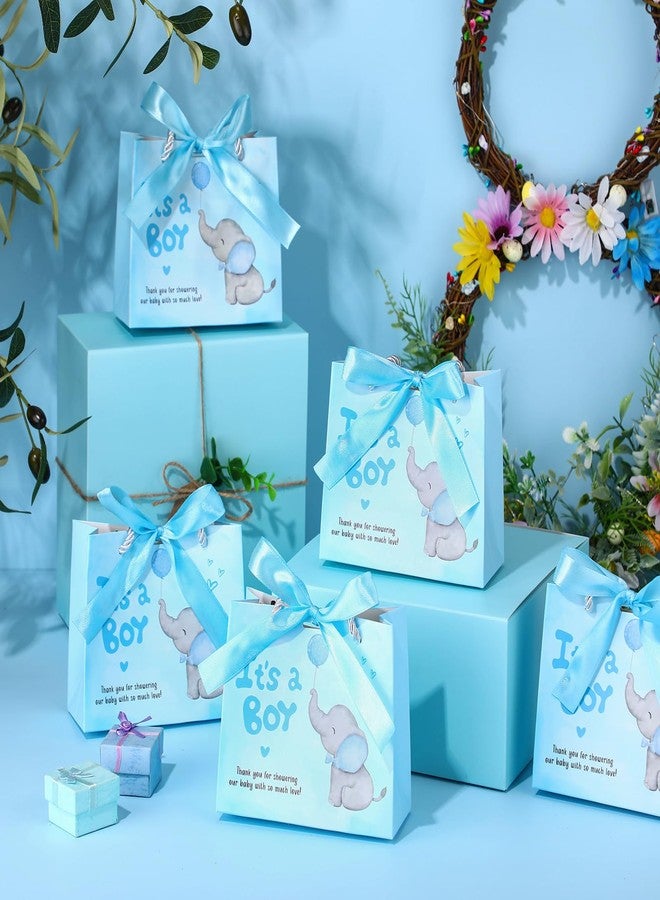 Supervitae 25 Packs Elephant Baby Shower Gifts Bag with Handles Party Favor for Guests It's a Boy Paper Goodie Gift Bag with Ribbon for Baby Shower Gender Reveal Party Supplies (Blue) - Image 4